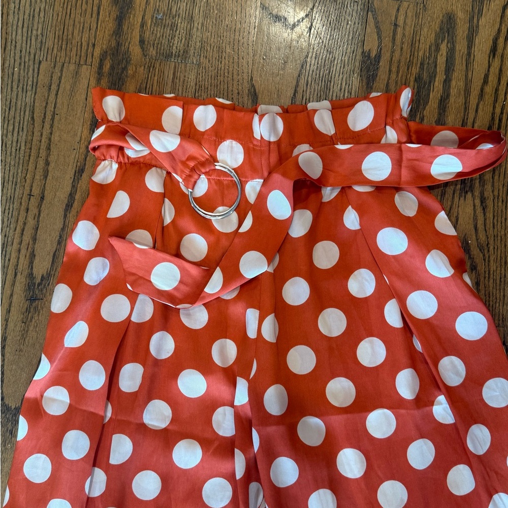 Zara Orange and White Polka Dot Wide-Leg Pants size XS - Picture 5 of 6